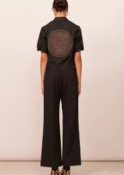 Women APARTMENT CLOTHING - ANAIS CROCHET BACK SHIRT (BLACK)