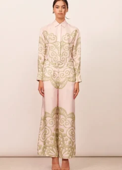 Women APARTMENT CLOTHING - CORALIE SILK SHIRT (PINK / GREEN)