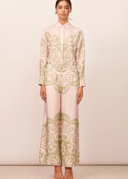 Women APARTMENT CLOTHING - CORALIE SILK SHIRT (PINK / GREEN)