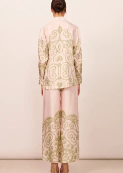 Women APARTMENT CLOTHING - CORALIE SILK WIDE LEG PANT (PINK / GREEN)