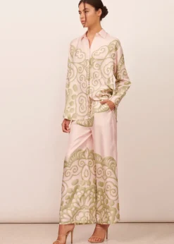 Women APARTMENT CLOTHING - CORALIE SILK SHIRT (PINK / GREEN)