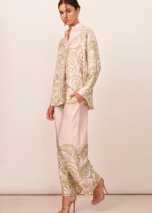 Women APARTMENT CLOTHING - CORALIE SILK SHIRT (PINK / GREEN)