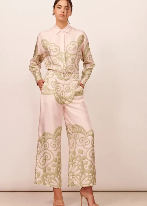 Women APARTMENT CLOTHING - CORALIE SILK SHIRT (PINK / GREEN)