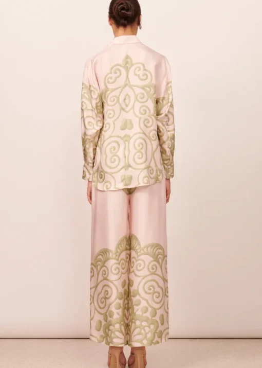 Women APARTMENT CLOTHING - CORALIE SILK SHIRT (PINK / GREEN)