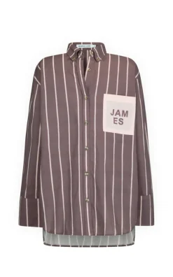 Araminta James - ALPINE COTTON STRIPE SHIRT (RED WINE) PRE-ORDER