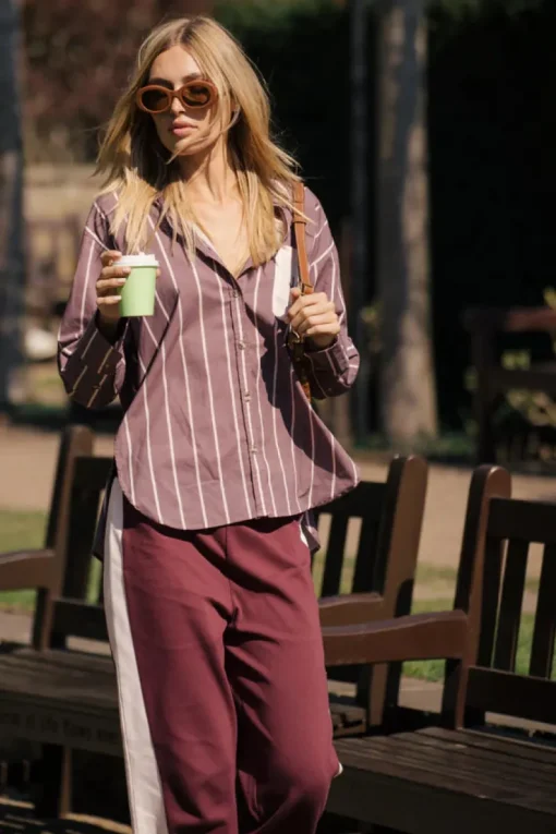 Araminta James - ALPINE COTTON STRIPE SHIRT (RED WINE) PRE-ORDER