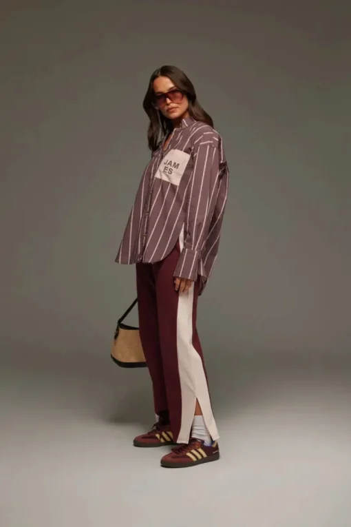 Araminta James - ALPINE COTTON STRIPE SHIRT (RED WINE) PRE-ORDER