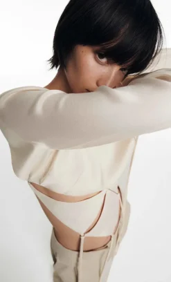 Bec and Bridge BEC + BRIDGE - DIAMOND DAYS LONG SLEEVE CROPPED TOP (Ivory)