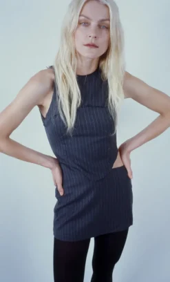 Bec and Bridge BEC + BRIDGE - PINE CUT OUT MINI DRESS (CHARCOAL PINSTRIPE)