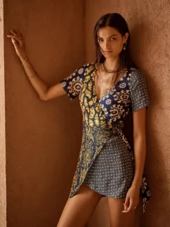 BOTEH - FLORIMONDE MINI WRAP DRESS (INDIGO PATCHWORK)