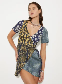 BOTEH - FLORIMONDE MINI WRAP DRESS (INDIGO PATCHWORK)