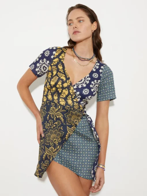 BOTEH - FLORIMONDE MINI WRAP DRESS (INDIGO PATCHWORK)