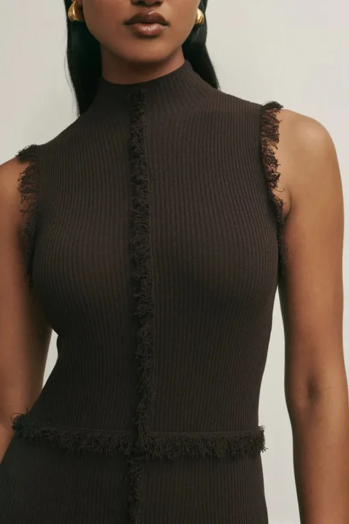 Clea - AVALON FRINGE KNIT DRESS (CHOCOLATE)