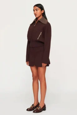 Clea - DAKOTA BOILED WOOL BOMBER (CHOCOLATE)