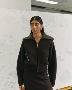 Clea - DAKOTA BOILED WOOL BOMBER (CHOCOLATE)