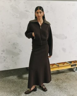 Clea - DAKOTA BOILED WOOL BOMBER (CHOCOLATE)