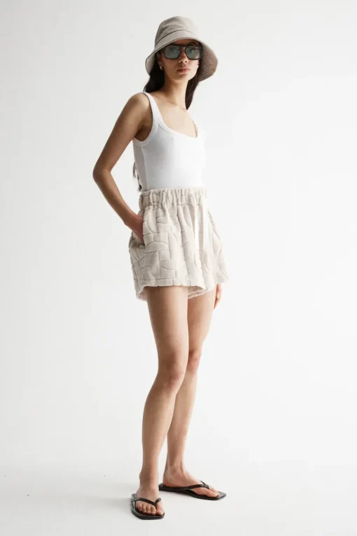 Women Elka Collective - MONOGRAM TOWELLING SHORT (ECRU)