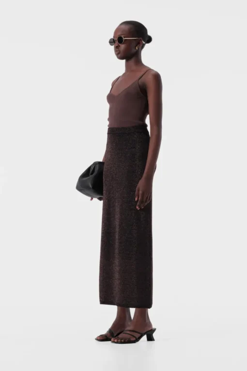 Women Elka Collective - THELMA KNIT SKIRT (COPPER LUREX)