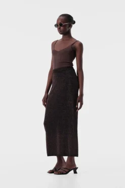 Women Elka Collective - THELMA KNIT SKIRT (COPPER LUREX)