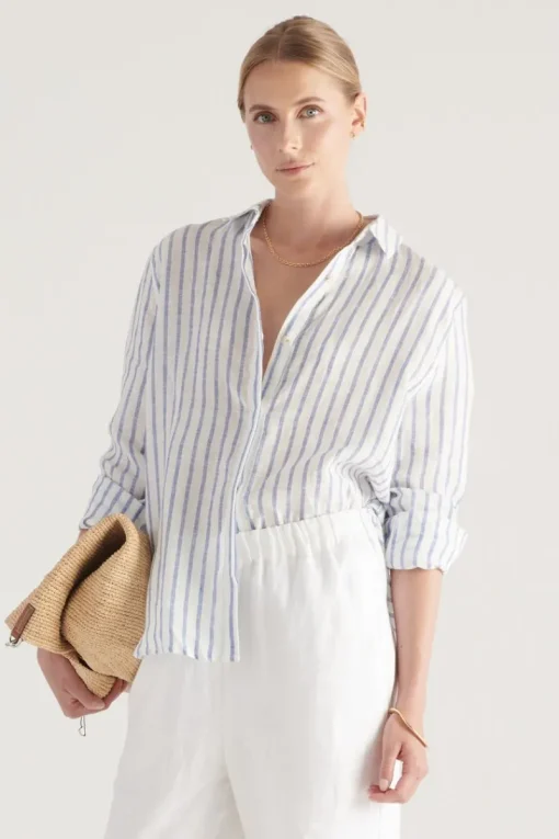 Elka Collective -Tamara Shirt (Blue / White Stripe)