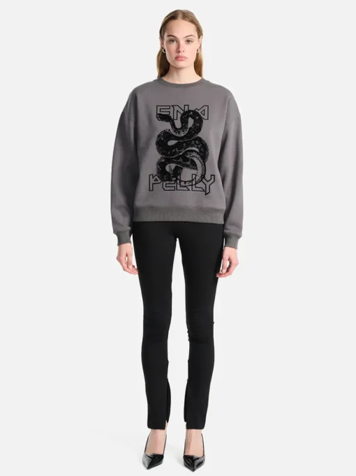 Ena Pelly - Flocked Python Relaxed Sweater (Charcoal)
