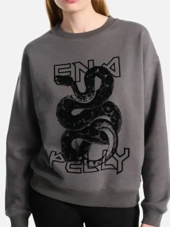 Ena Pelly - Flocked Python Relaxed Sweater (Charcoal)