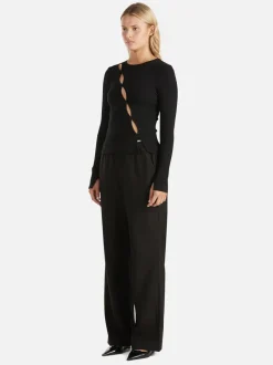 Ena Pelly - LEO SPLIT LONG SLEEVE TOP (BLACK)