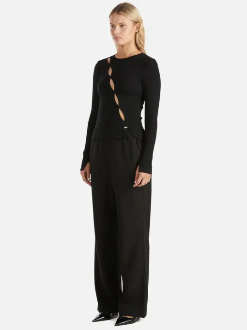 Ena Pelly - LEO SPLIT LONG SLEEVE TOP (BLACK)