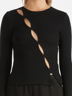 Ena Pelly - LEO SPLIT LONG SLEEVE TOP (BLACK)