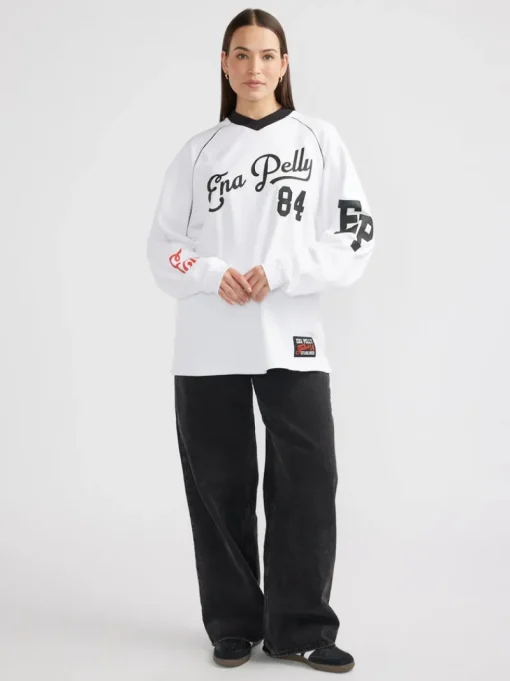 Ena Pelly - SCRIPT JERSEY LONG SLEEVE TEE (WHITE)