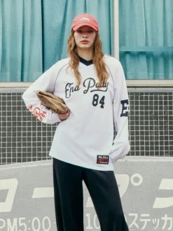 Ena Pelly - SCRIPT JERSEY LONG SLEEVE TEE (WHITE)