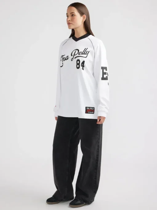 Ena Pelly - SCRIPT JERSEY LONG SLEEVE TEE (WHITE)