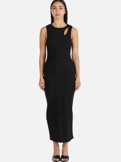 Ena Pelly BRONTE CUT OUT RIB DRESS (BLACK)