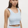 Women Friend of Audrey - Eze Shirred Linen Midi Crop Top (Sky)