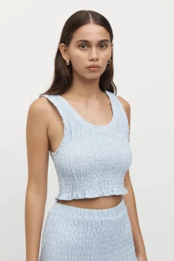 Women Friend of Audrey - Eze Shirred Linen Midi Crop Top (Sky)