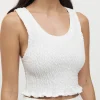 Friend of Audrey - Eze Shirred Linen Midi Crop Top (White)