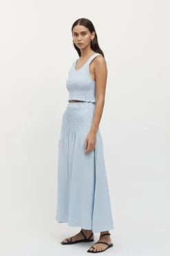 Women Friend of Audrey - Eze Shirred Linen Midi Skirt (Sky)
