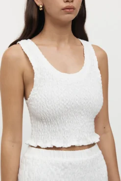 Friend of Audrey - Eze Shirred Linen Midi Crop Top (White)