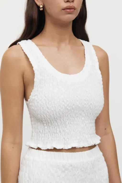 Friend of Audrey - Eze Shirred Linen Midi Crop Top (White)