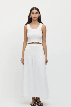 Friend of Audrey - Eze Shirred Linen Midi Crop Top (White)
