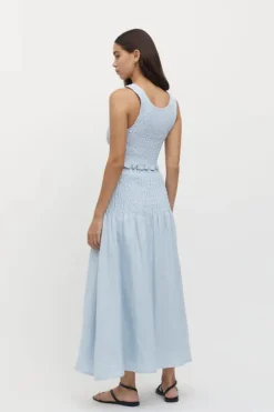 Women Friend of Audrey - Eze Shirred Linen Midi Skirt (Sky)