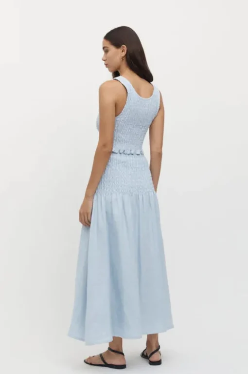 Women Friend of Audrey - Eze Shirred Linen Midi Skirt (Sky)