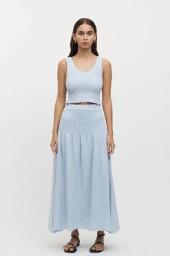 Women Friend of Audrey - Eze Shirred Linen Midi Skirt (Sky)