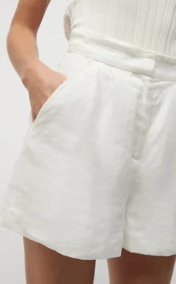 Friend of Audrey - HAYWORTH BLANKET STITCH LINEN SHORTS (WHITE)