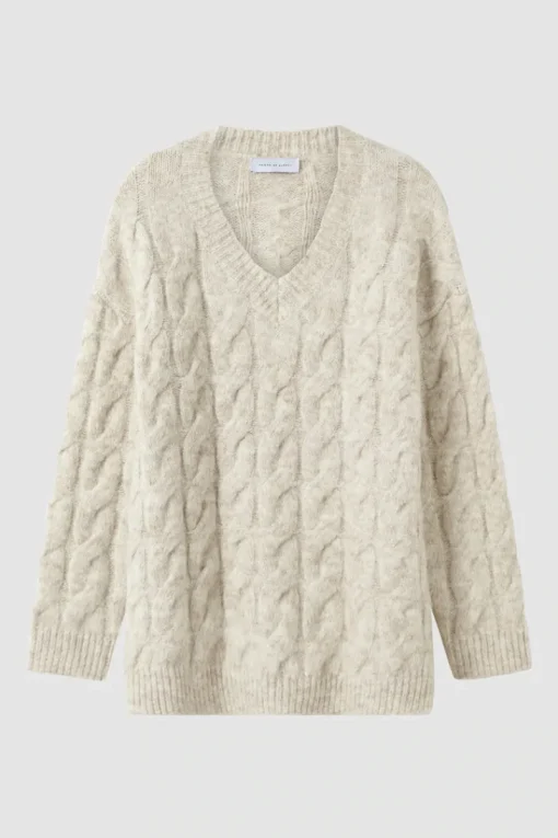 Friend of Audrey - Kara Cable Knit Melange V-Neck (Creme Brulee)