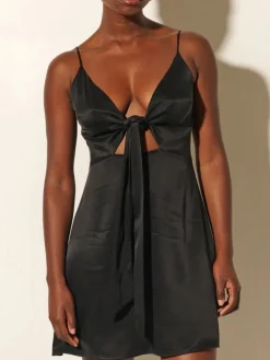 Kivari - BIANCA TIE FRONT MINI DRESS (BLACK)