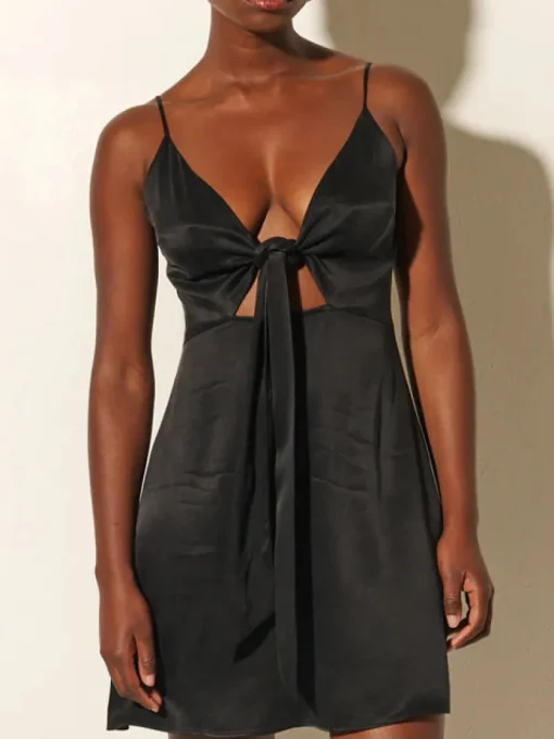 Kivari - BIANCA TIE FRONT MINI DRESS (BLACK)