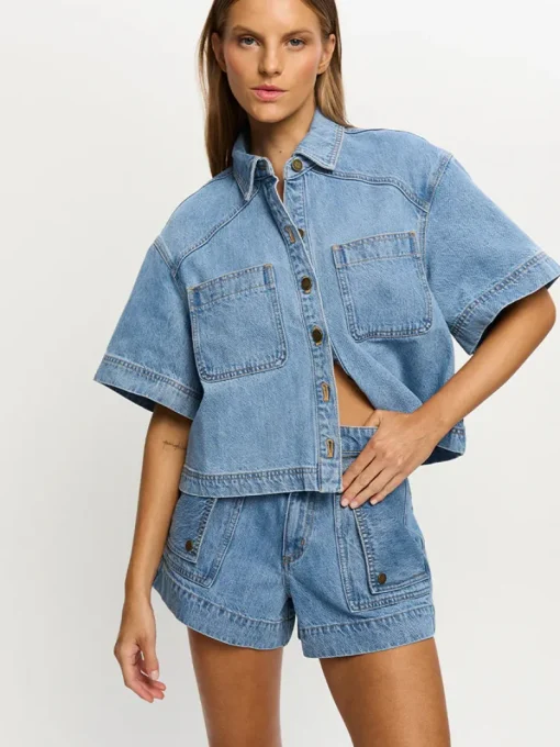 Kivari - CELENE DENIM SHORTS (STONEWASH BLUE)