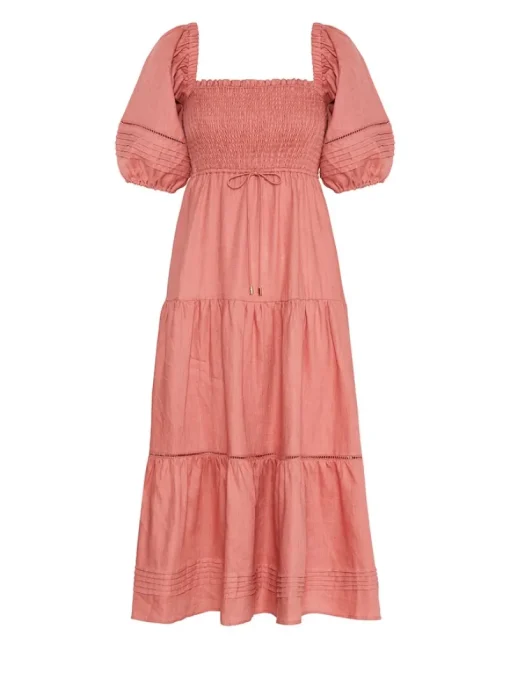 Kivari - Harlow Shirred Midi Dress (Blush) FINAL SALE