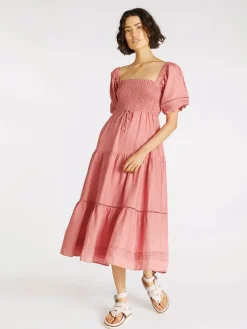 Kivari - Harlow Shirred Midi Dress (Blush) FINAL SALE